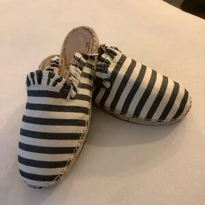 Kate Spade Espadrille Mules Laila 9 Navy White Stripe Ruffle Slip-On Jute Casual
